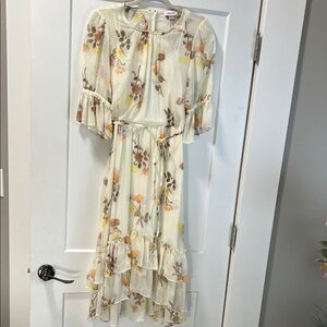 Calvin Klein Floral High Low Dress - Cream and Orange